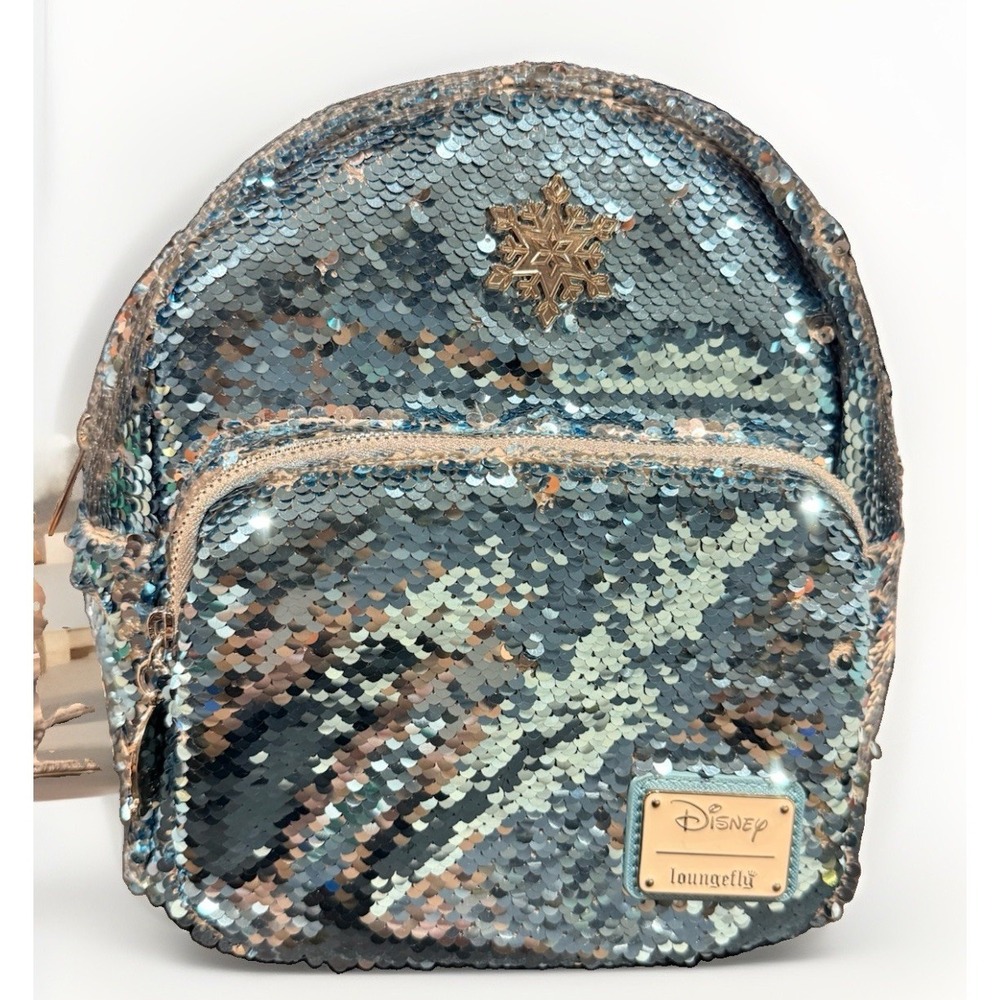 Loungefly Disney FROZEN Elsa Reversible Sequin Backpack Exclusive Bag Rare